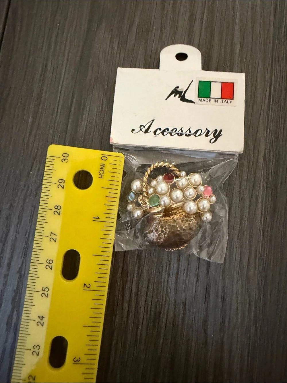 Made in Italy Pearl Cluster Basket Brooch - Gold Tone with Multicolor Gems
